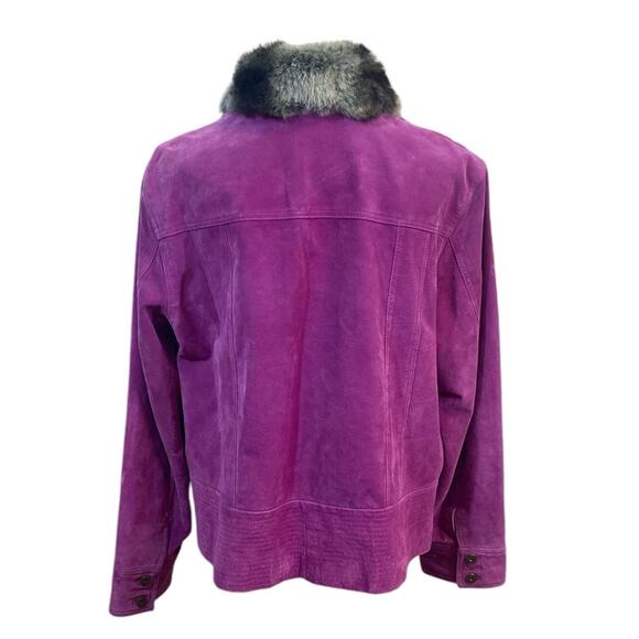 Vintage Terry Lewis Fuchsia Suede Leather Jacket with Faux Fur Collar Size Large - Picture 3 of 9